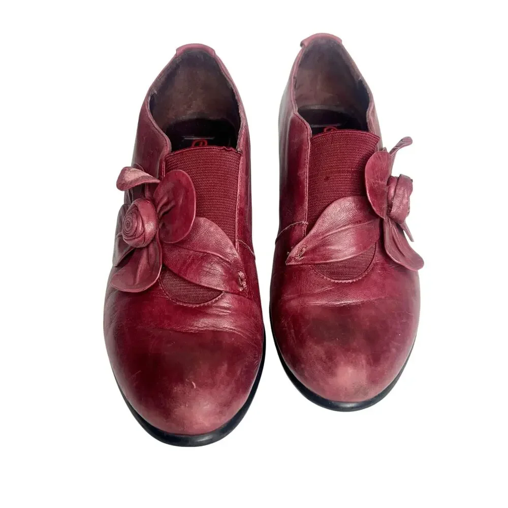 BZ MODA Leather Bootie Mid Heel Round Toe Burgundy Womens EU 36.5 US 6 UK 4.5